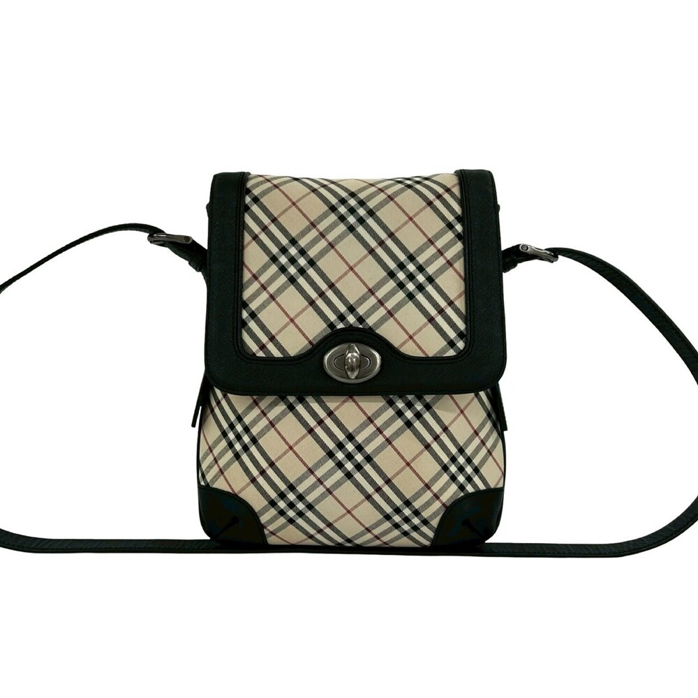 BURBERRY Nova Check Pattern Turnlock Canvas Leather Shoulder Bag Beige Black ...